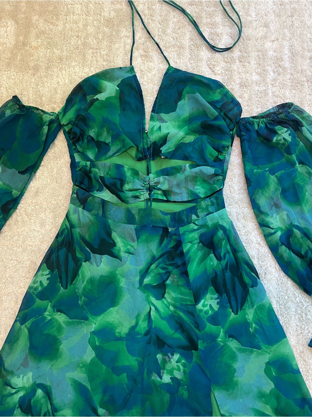 NWOT - RUNAWAY the Label Karma Green Floral Miltiway Maxi Dress with Side Slit - Picture 5 of 10